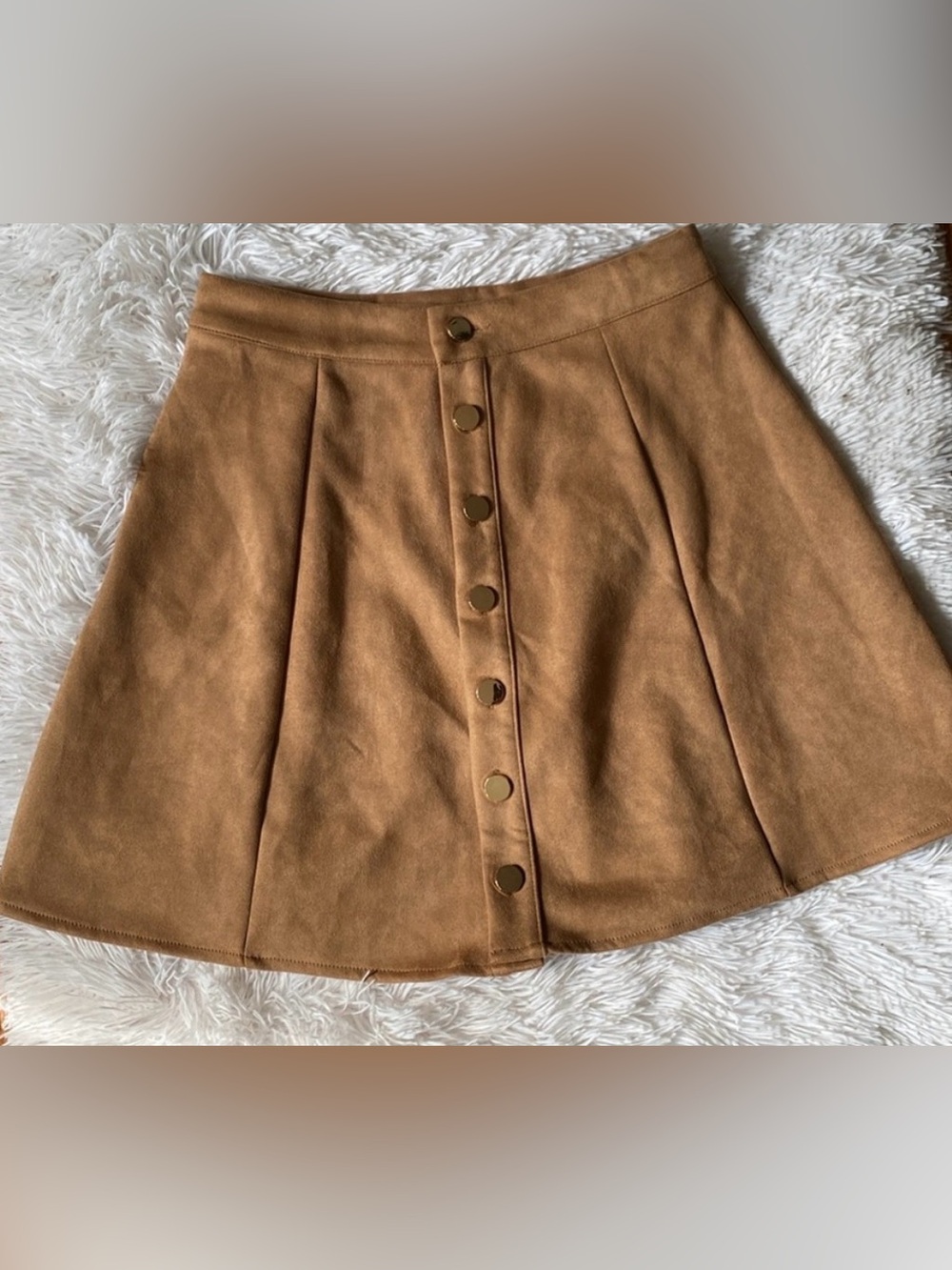 A-line panel button suede mini skirt